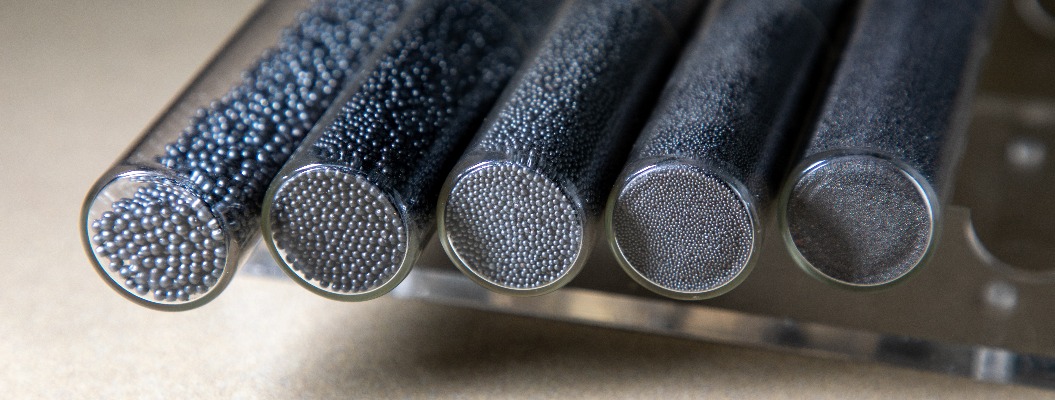 Close up of abrasive blasting media sample,cut wire shot peening,steel shot,Industrial concept